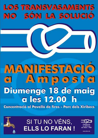 Manifestació a Amposta el 18 de maig contra els transvasaments i la interconexió de xarxes