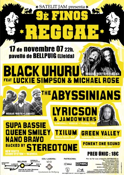 9è FINOS REGGAE, 17 novembre, Bellpuig, Lleida